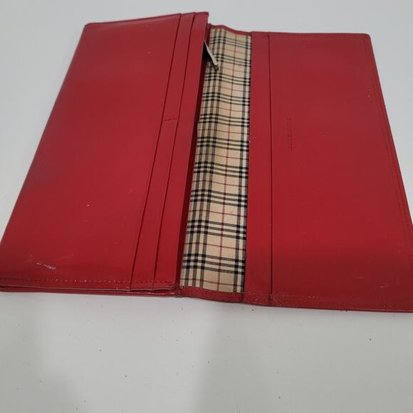 Burberry Leather Wallet Red Clutch Logo Large Nova Designer Vintage Folding Fair - Picture 9 of 13